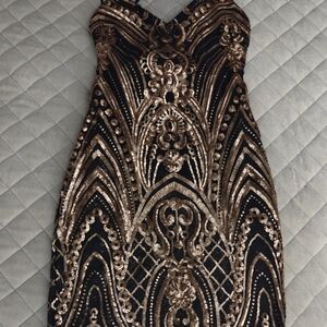AKIRA Black and Gold Sequin Mini Dress